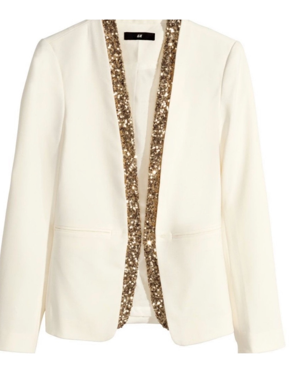 H&M White Blazer with Gold Sequin Trim